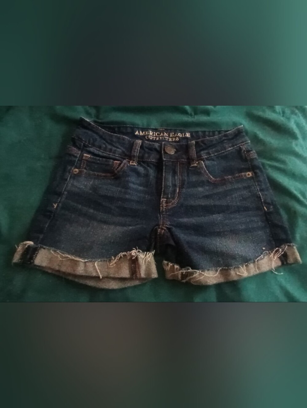 American Eagle Outfitters Dark Blue Rolled Hem Denim Shorts